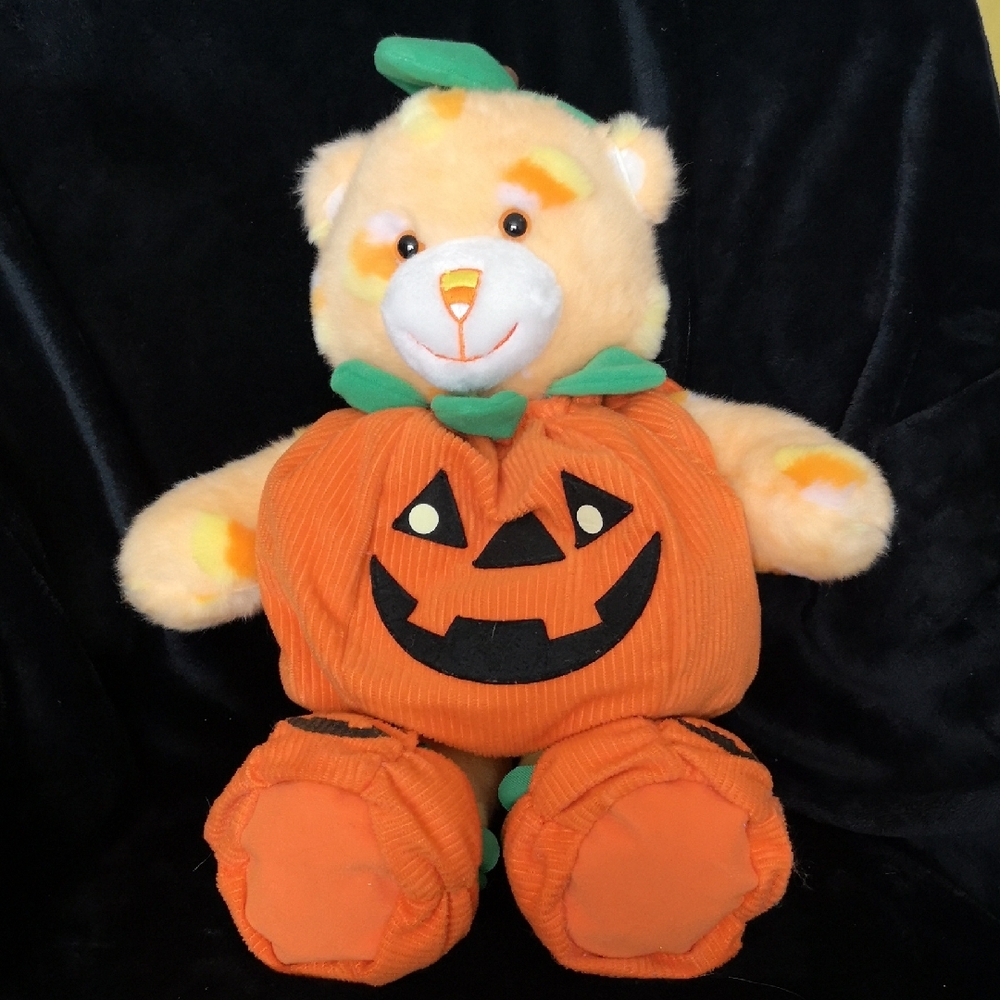 Rare Desireable Candy Corn Build-A-Bear in Puffy Orange Corduroy Pumpkin Costume